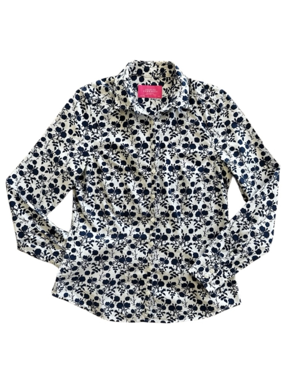 Charles Tyrwhitt Long Sleeve Button Up Navy White Ditsy Floral Work Shirt